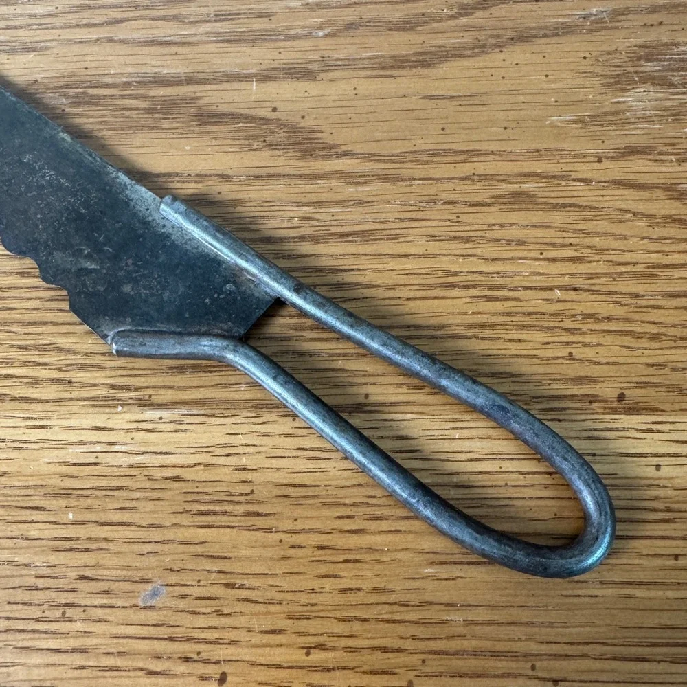 Antique Hand Forged Iron Serrated Bread Knife Primitive Scalloped Blade